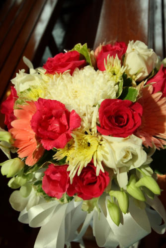 Beautiful flowers wedding decoration in church