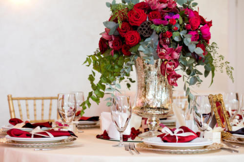 Beautiful flowers on table in wedding day. Luxury holiday background.